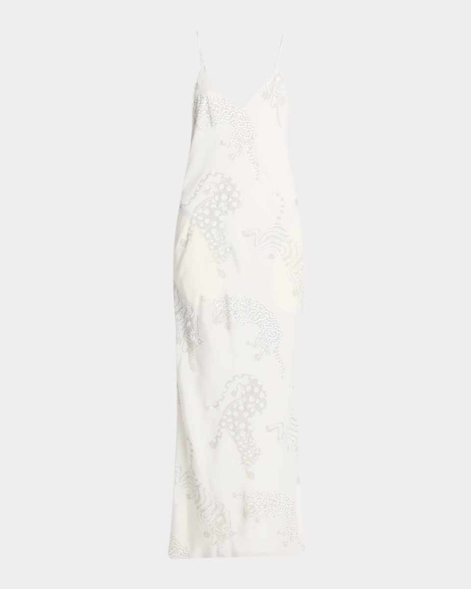 Wild Cat-Print Silk Backless Slip Gown